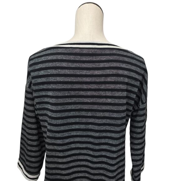 Soft Surroundings Sweater Women’s Medium Knit Striped Top Black Gray 3/4 Sleeve - Picture 12 of 13